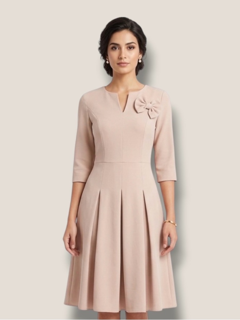 Soft Blush Midi Dress with Decorative Bow